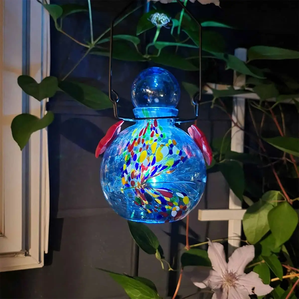 Solar Hummingbird Feeder Oval Blue
