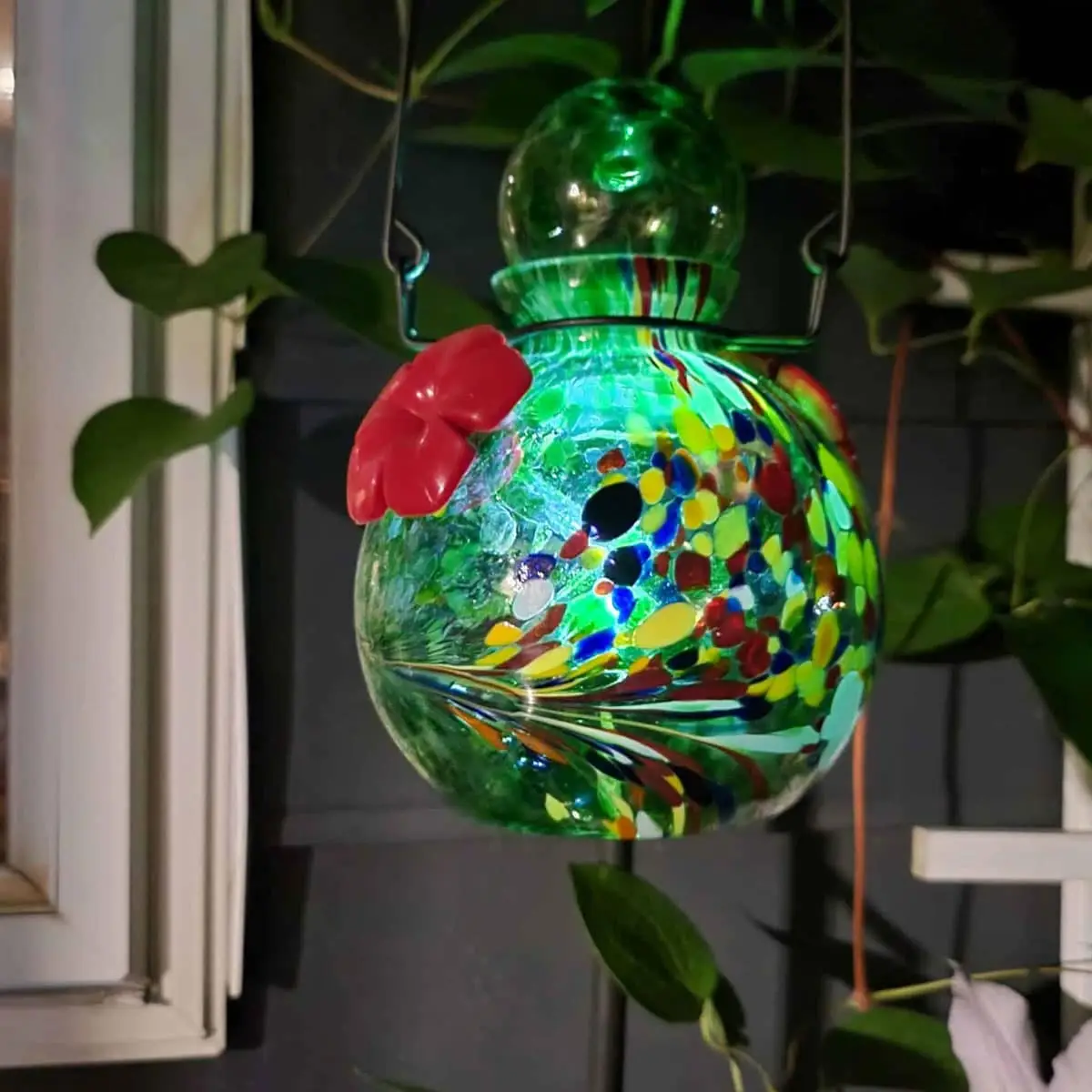 Solar Hummingbird Feeder Oval Green