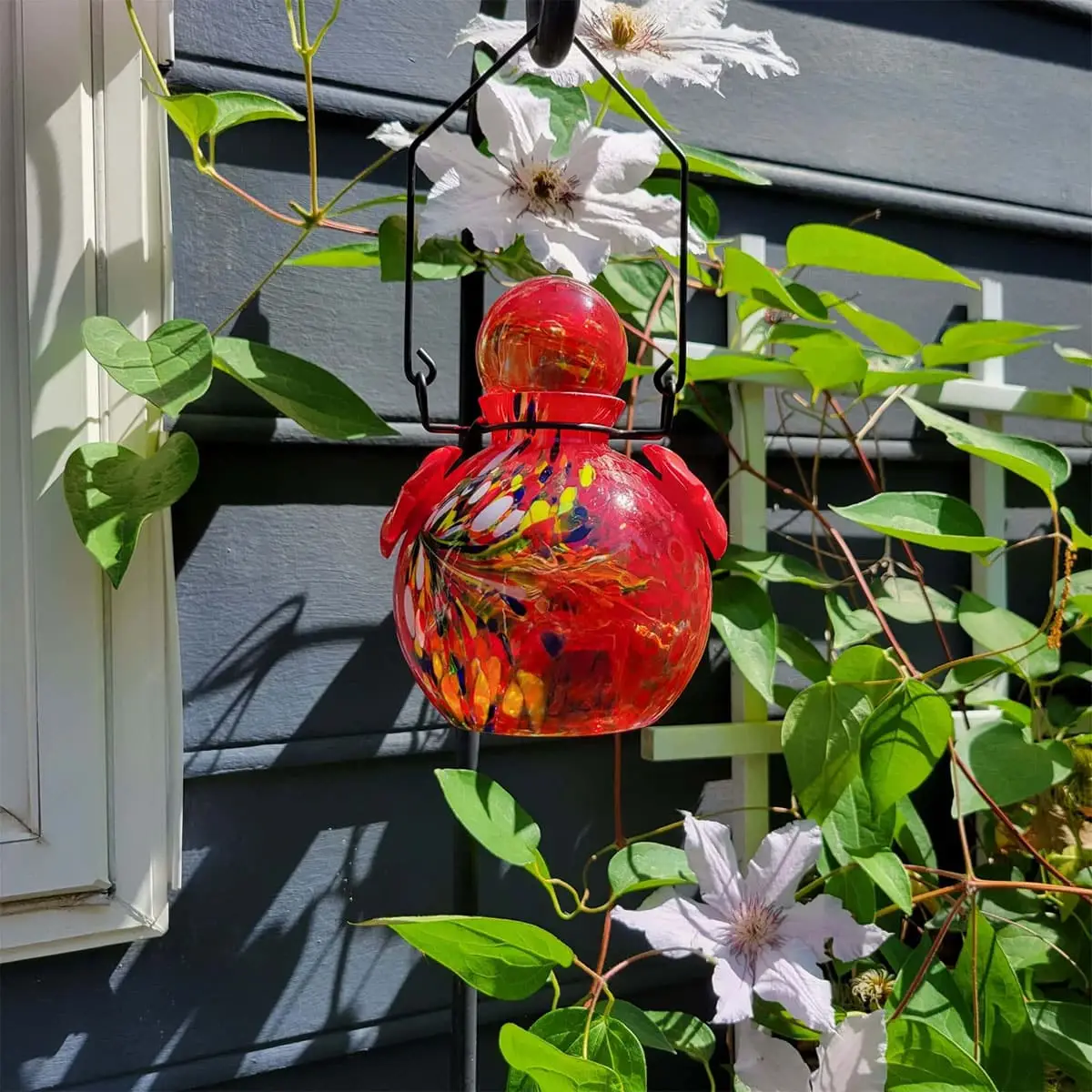 Solar Hummingbird Feeder Oval Red